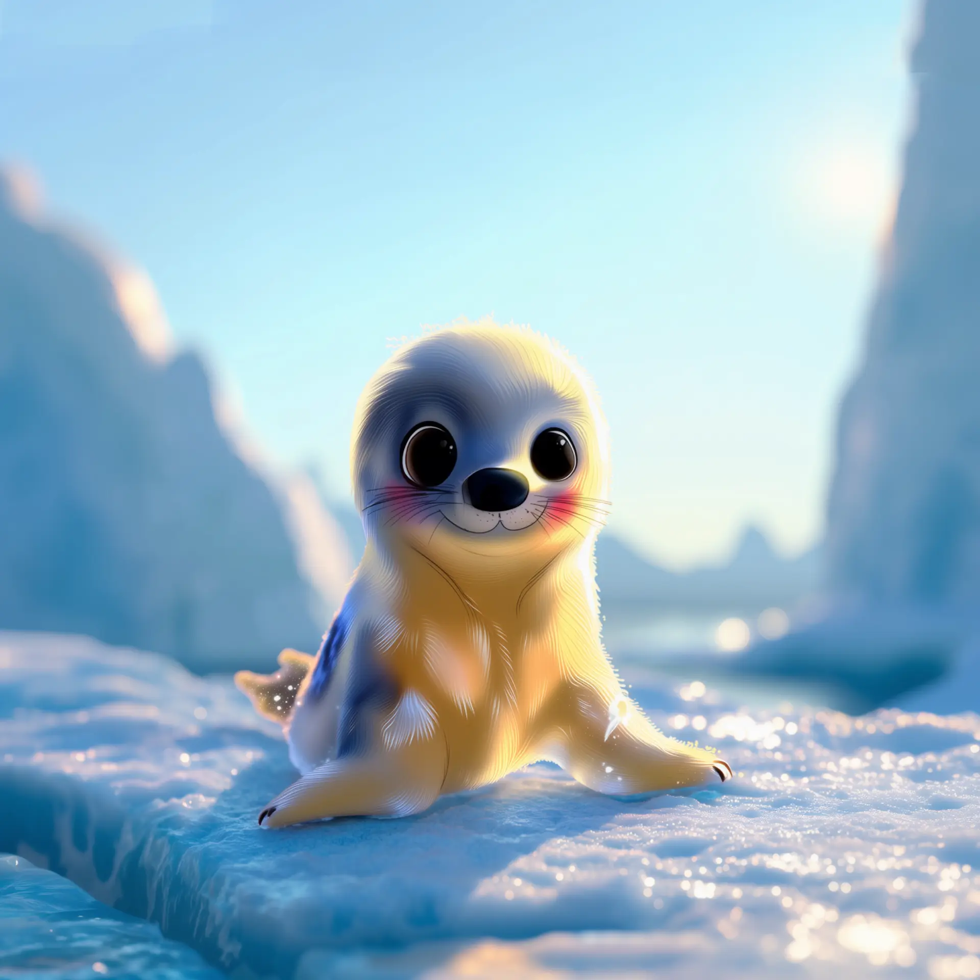 Sally the seal pup sitting on the ice