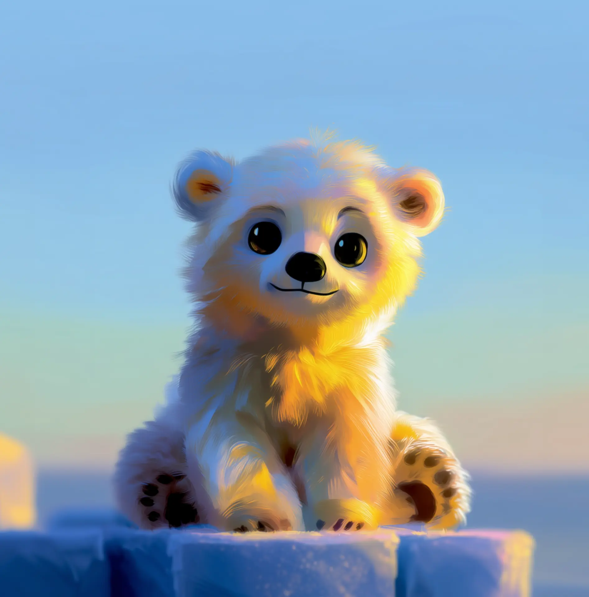 Barnaby the polar bear cub sitting on the ice